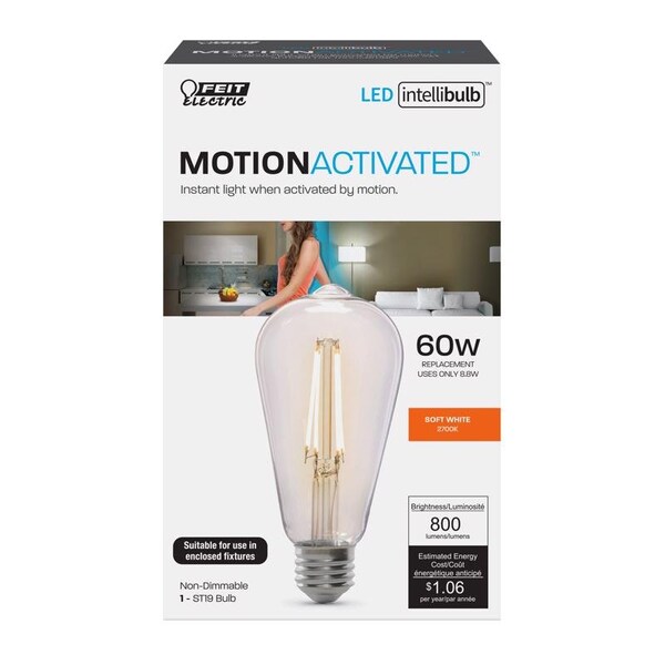 Feit Electric Feit ST19 E26 (Medium) LED Motion Activated Bulb Soft White 60 Watt Equivalence 1 pk ST19C927CAMFILD - main